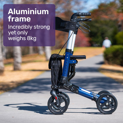 NNEMB Foldable Aluminium Walking Frame Rollator with Bag and Seat-Blue