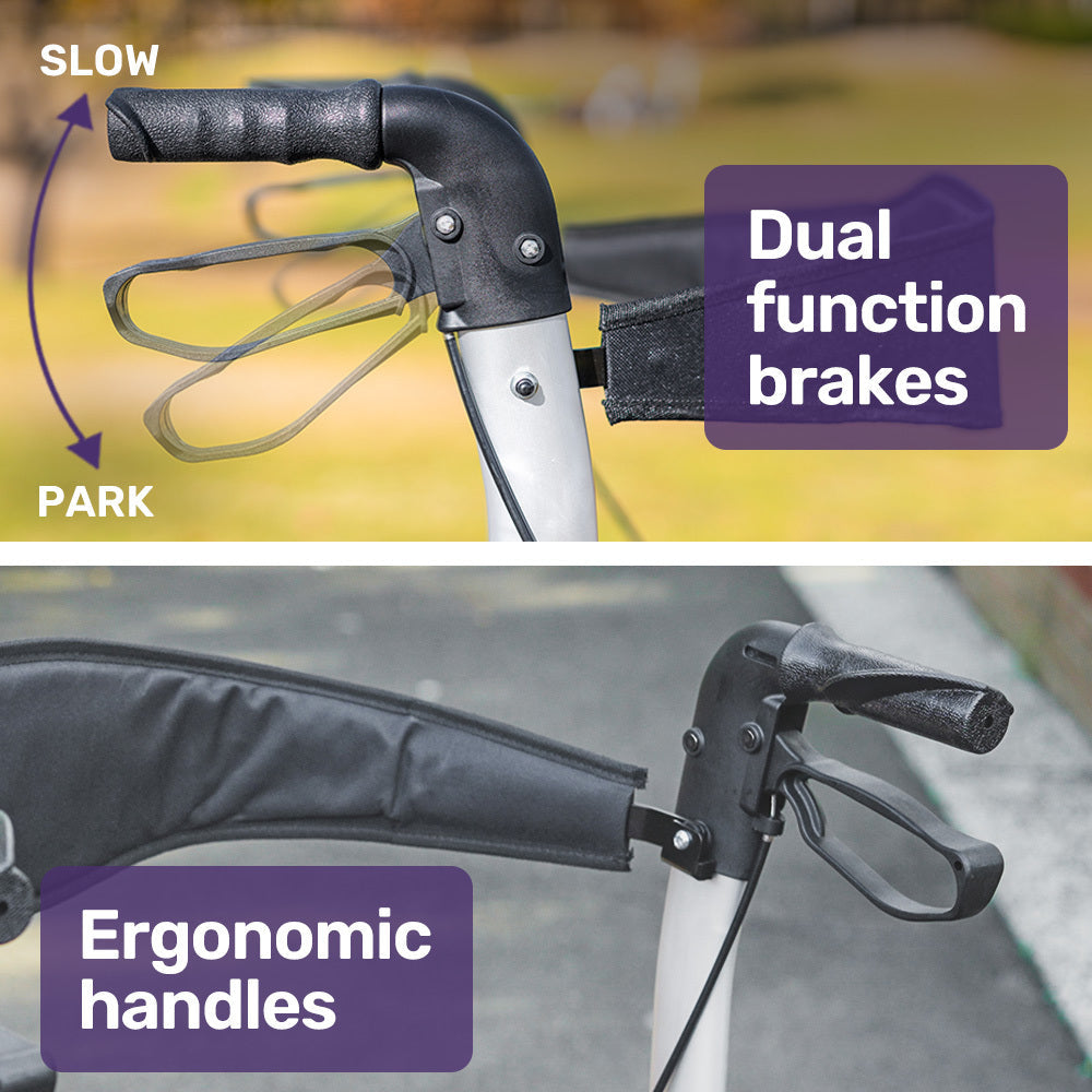 NNEMB Foldable Aluminium Walking Frame Rollator with Bag and Seat-Blue