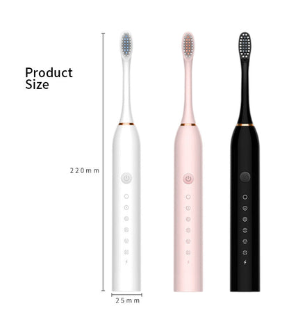 NNEDSZ X-3 Sonic Electric Toothbrush, 4 Replacement Brush Heads, and USB Charging Cable - Sleek Pink Design